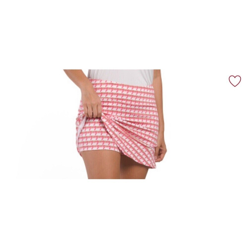 NEW Golftini Women Pull-On Friendship Ruffle Skort Pink White Tan Golf Tennis L